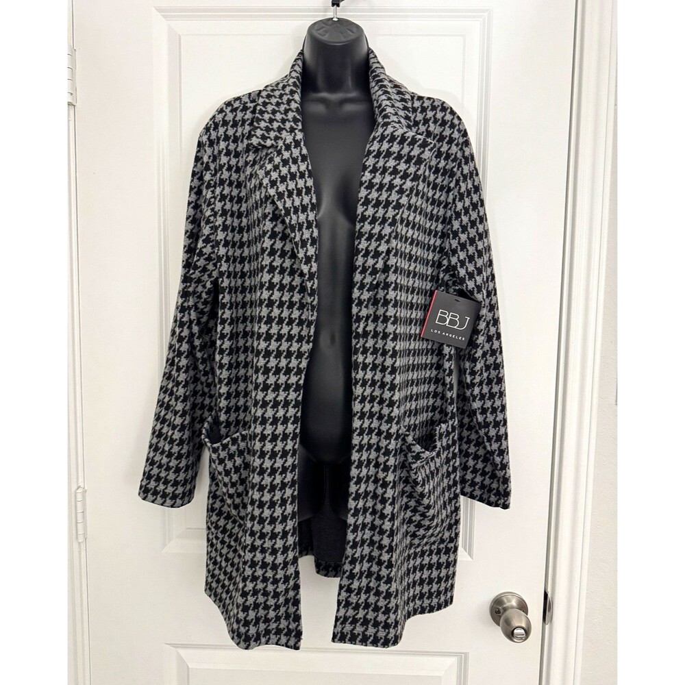 BBJ Los Angeles Women's Houndstooth Coatigan Coat Pockets Long Sleeve XL